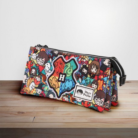 Trousse Triple Harry Potter Chibi Multicolore
