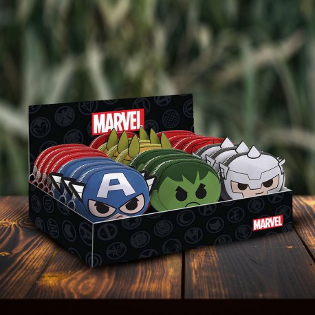 Présentoir avec 21 Porte-Monnaies Super-Héros Marvel