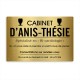 Plaque Métallique Professionnelle Cabinet d'Anis-Thésie