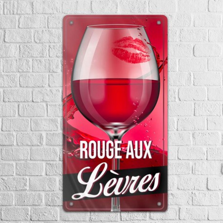 Plaque Métallique Verre Vin Rouge aux Lèvres