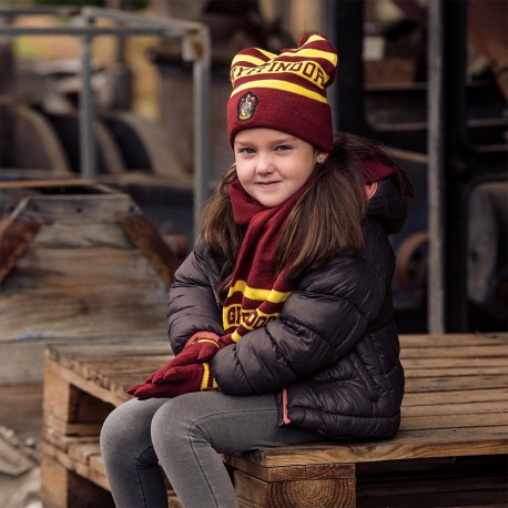 Ensemble 3 Pièces Harry Potter Gryffondor - Echarpe, Gants et Bonnet à Pompon