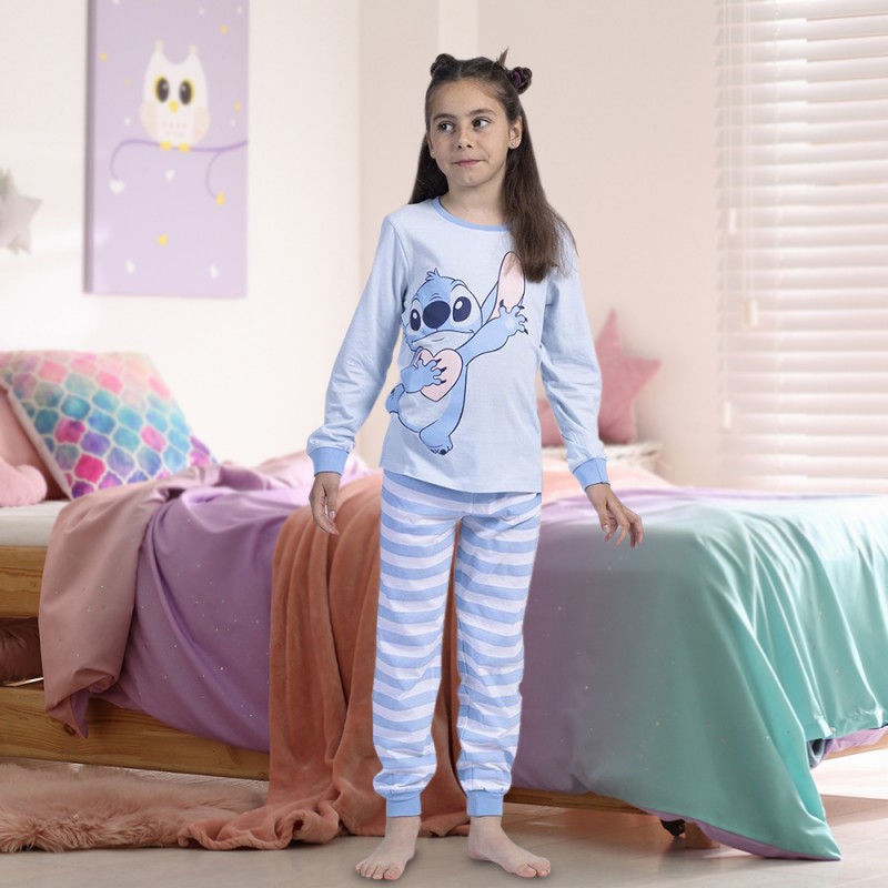 Pyjama Long Stitch Love Disney Bleu Rayé Enfant - Lot de 12 sur