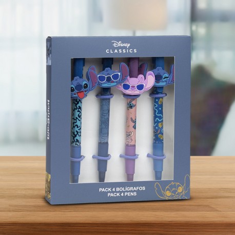 Pack de 4 stylos à bille fantaisie Stitch Disney