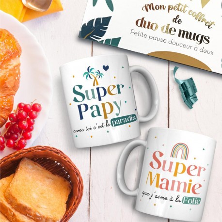 Coffret Duo de Mugs Mamie Folie & Papy Paradis