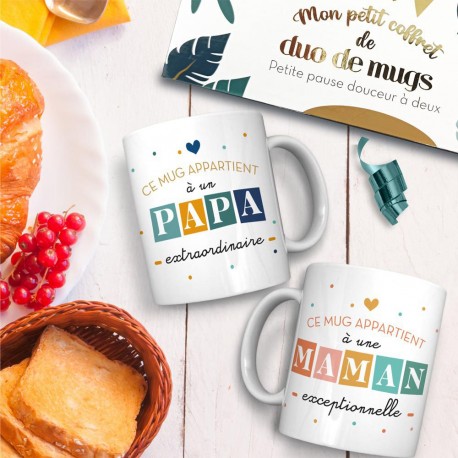 Coffret Duo de Mugs Maman Exceptionnelle & Papa Extraordinaire