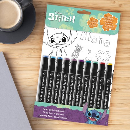 Lot de 10 Marqueurs Colorés Stitch Disney et 2 Feuilles de Coloriage