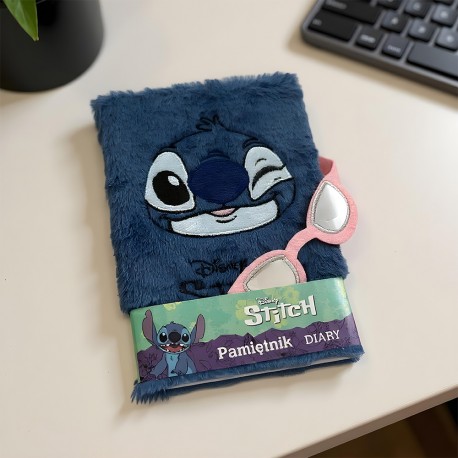 Carnet de Notes Fourrure Bleue Stitch Disney avec Lunettes Magnétiques