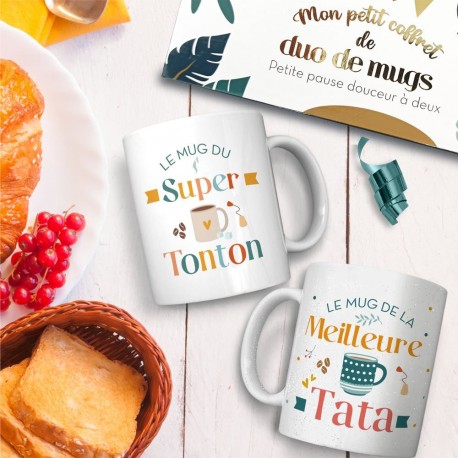 Coffret Paillettes Duo de Mugs Super Tonton & Meilleure Tata