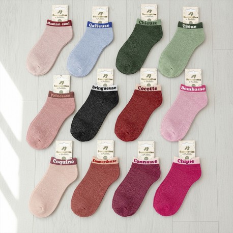 Socquettes Paillettes Colorées Mot Fantaisie
