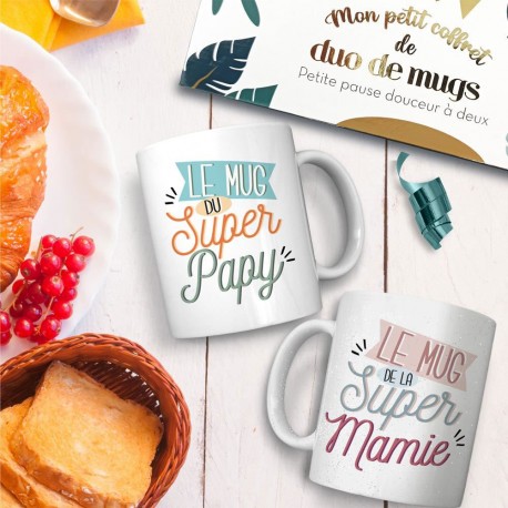 Coffret Duo de Mugs Paillettes - Super Papy & Super Mamie