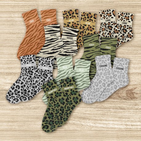 Chaussettes Paillettes Colorées Fantaisie Imprimé Félin