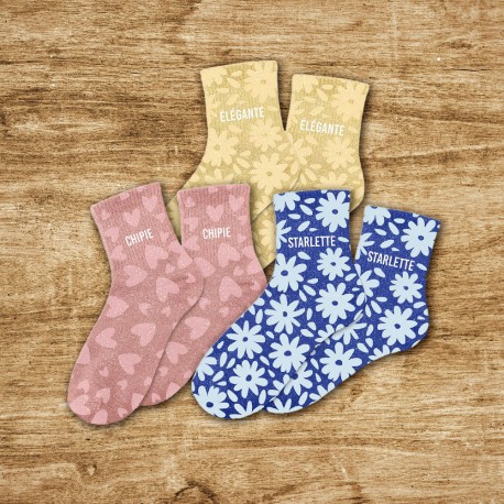 Chaussettes Paillettes Colorées Fantaisie Imprimé Floral