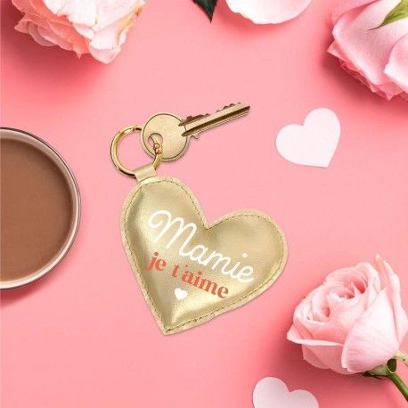 Porte-Clés Coeur Doré Mamie je t'aime