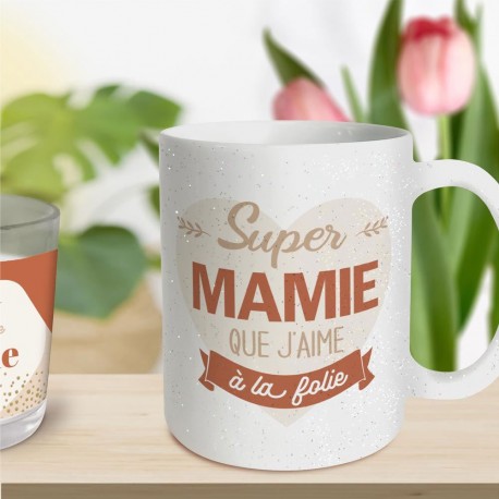 Mug Paillettes Super Mamie que j'aime à la Folie