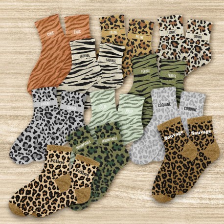 Chaussettes Paillettes Colorées Fantaisie Imprimé Félin